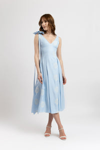 Rochie midi din vascoza bleu brodata