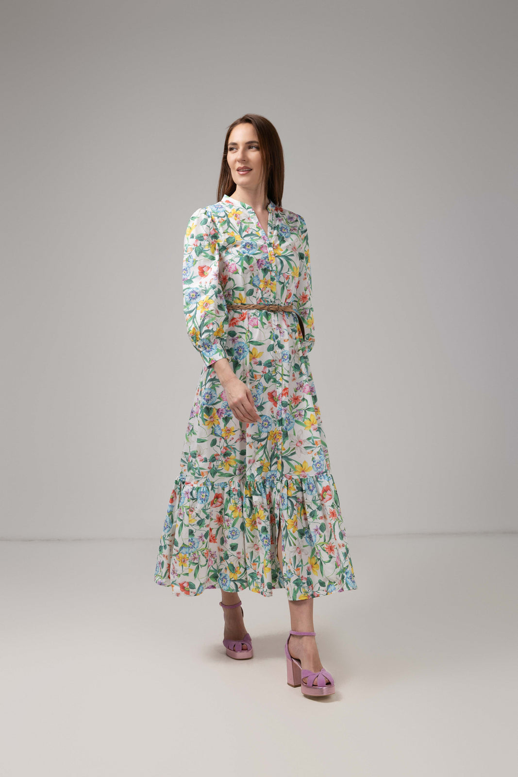 Incarca imaginea in galerie, Rochie lungă florală din bumbac cu cordon împletit