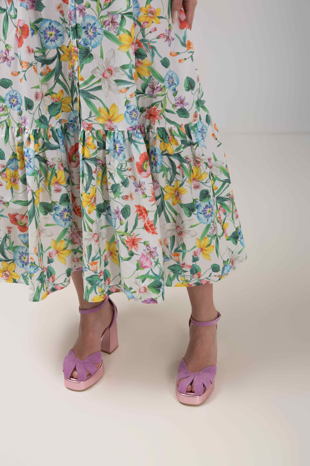 Incarca imaginea in galerie, Rochie lungă florală din bumbac cu cordon împletit