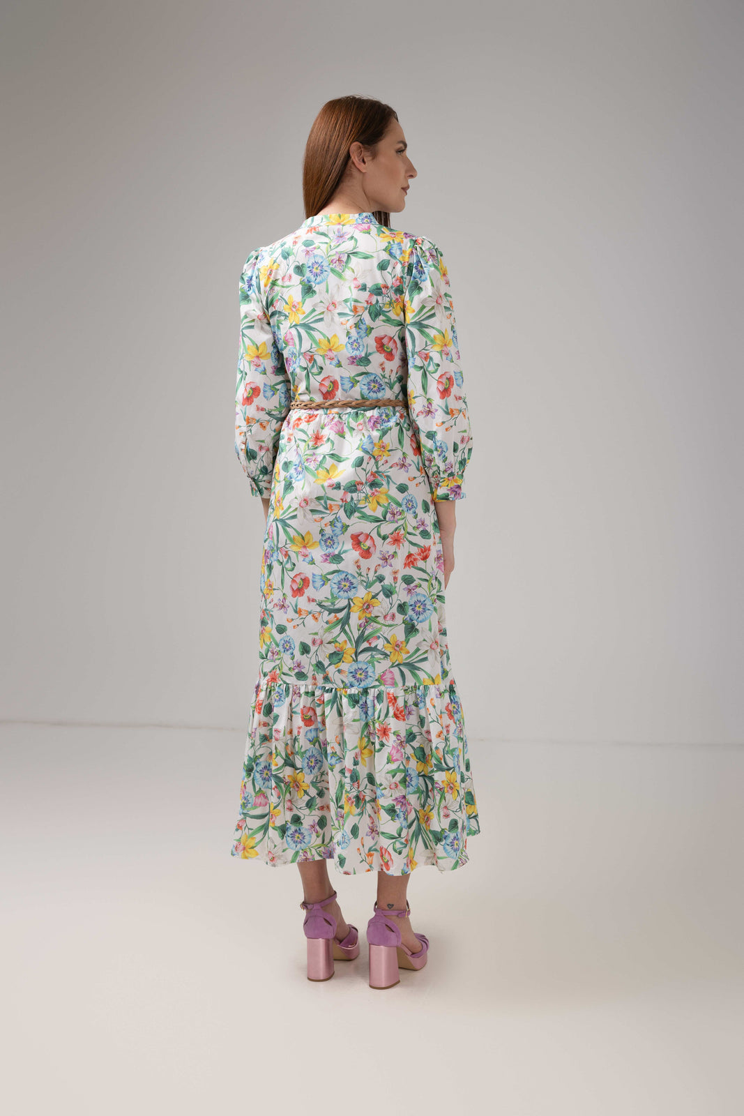 Incarca imaginea in galerie, Rochie lungă florală din bumbac cu cordon împletit