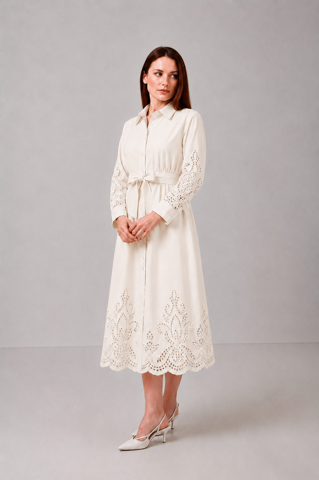 Load image into Gallery viewer, Dark green cotton shirt dress with macrame applications