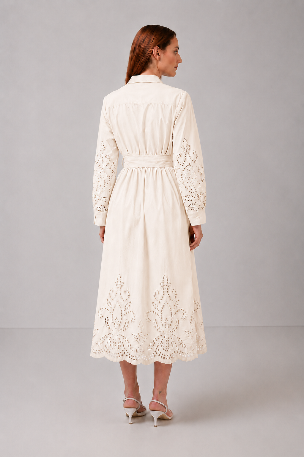 Load image into Gallery viewer, Dark green cotton shirt dress with macrame applications