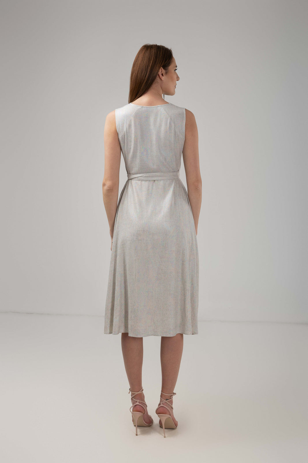 Incarca imaginea in galerie, Rochie midi petrecuta din in cu irizatii multicolore