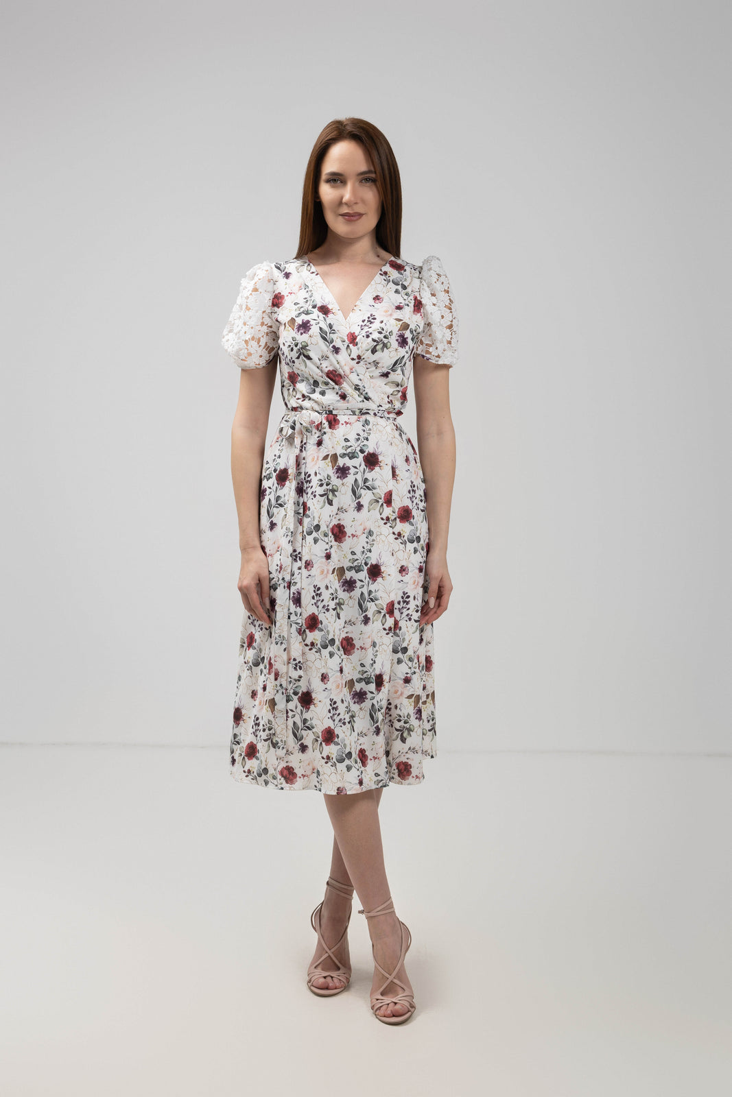 Load image into Gallery viewer, Rochie midi petrecuta din voal imprimat