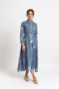 Dark green cotton shirt dress with macrame applications