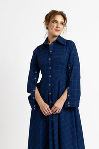 Blue/green plaid shirt dress