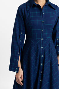 Blue/green plaid shirt dress