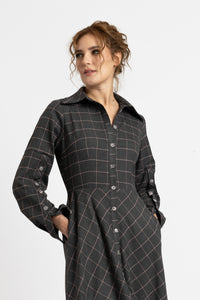 Gray/pink plaid shirt dress