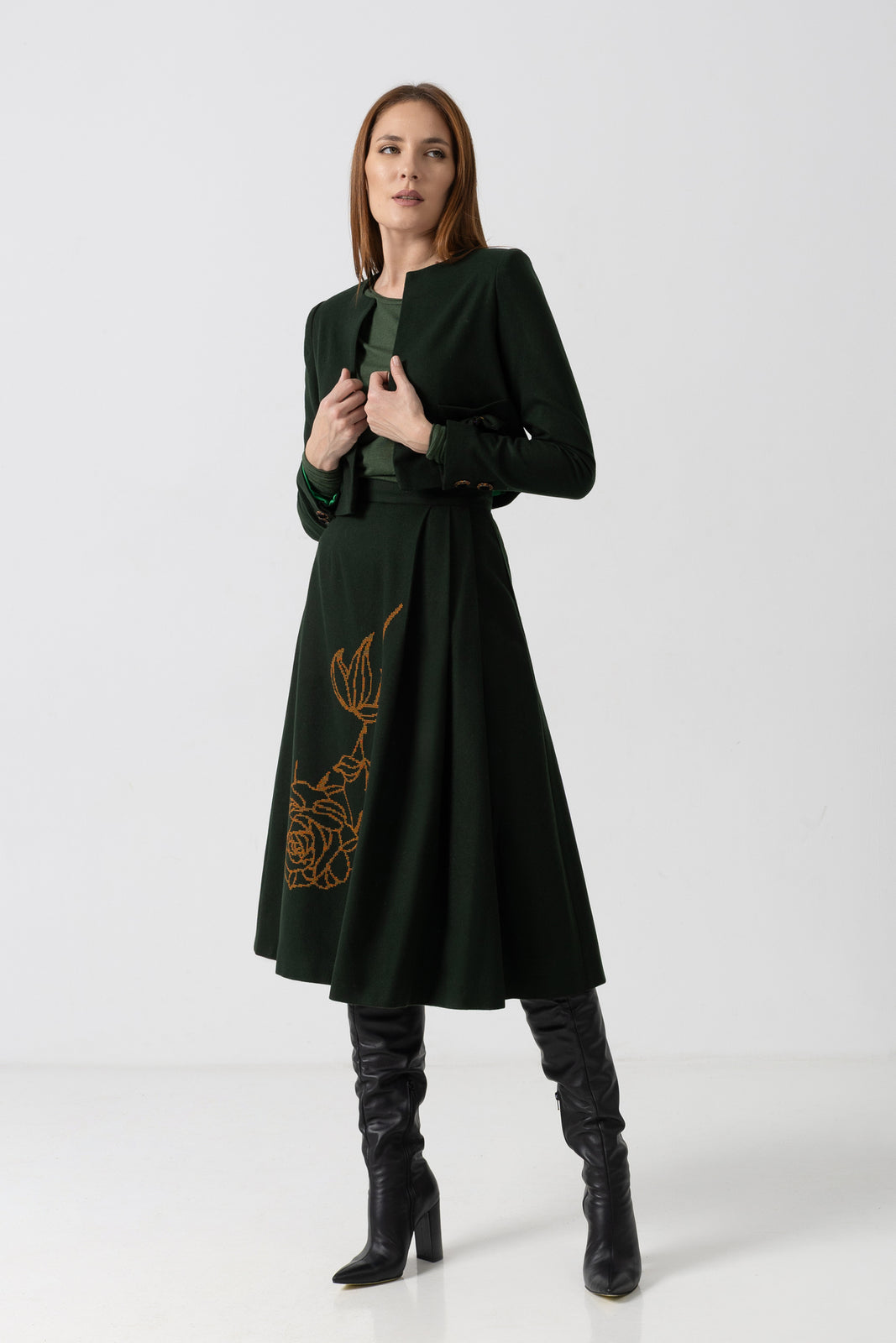 Incarca imaginea in galerie, Sacou scurt din stofă verde închis