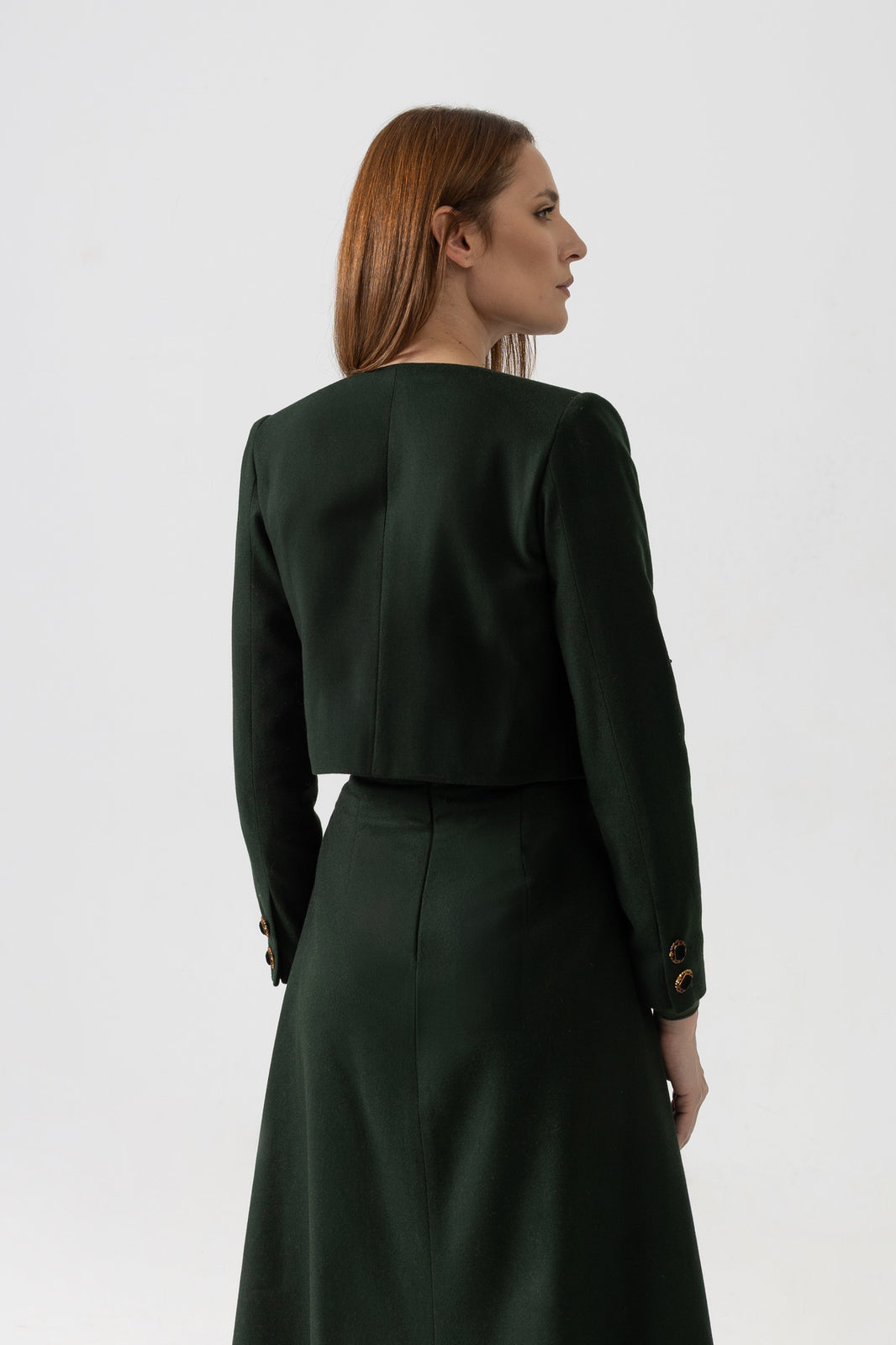 Incarca imaginea in galerie, Sacou scurt din stofă verde închis