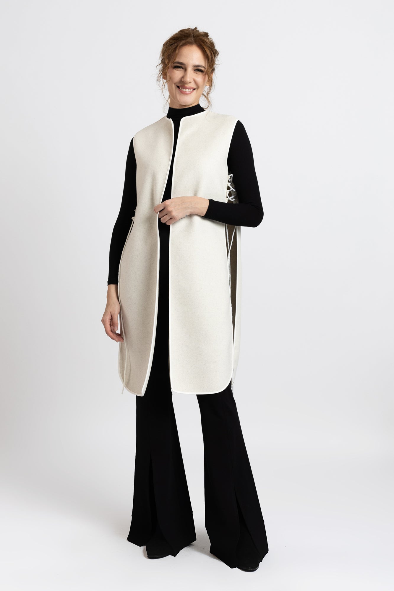 Ecru wool midi jacket with 