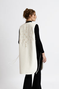 Ecru wool midi jacket with "Tree of Life" embroidery