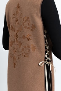 Camel wool midi vest with "Tree of Life" embroidery 