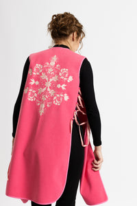 Pink midi vest with "Tree of Life" embroidery