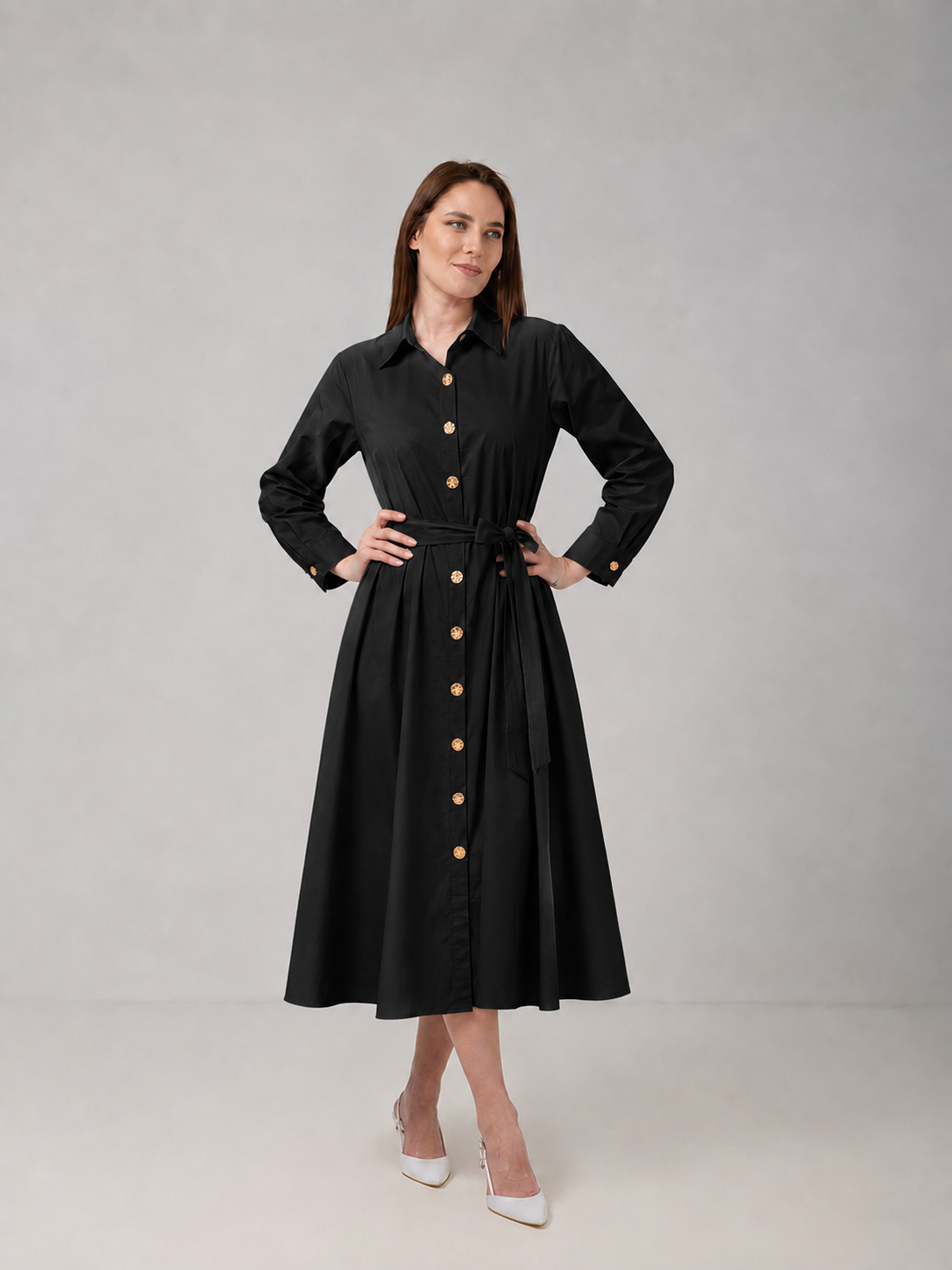 Load image into Gallery viewer, Dark green cotton shirt dress with macrame applications