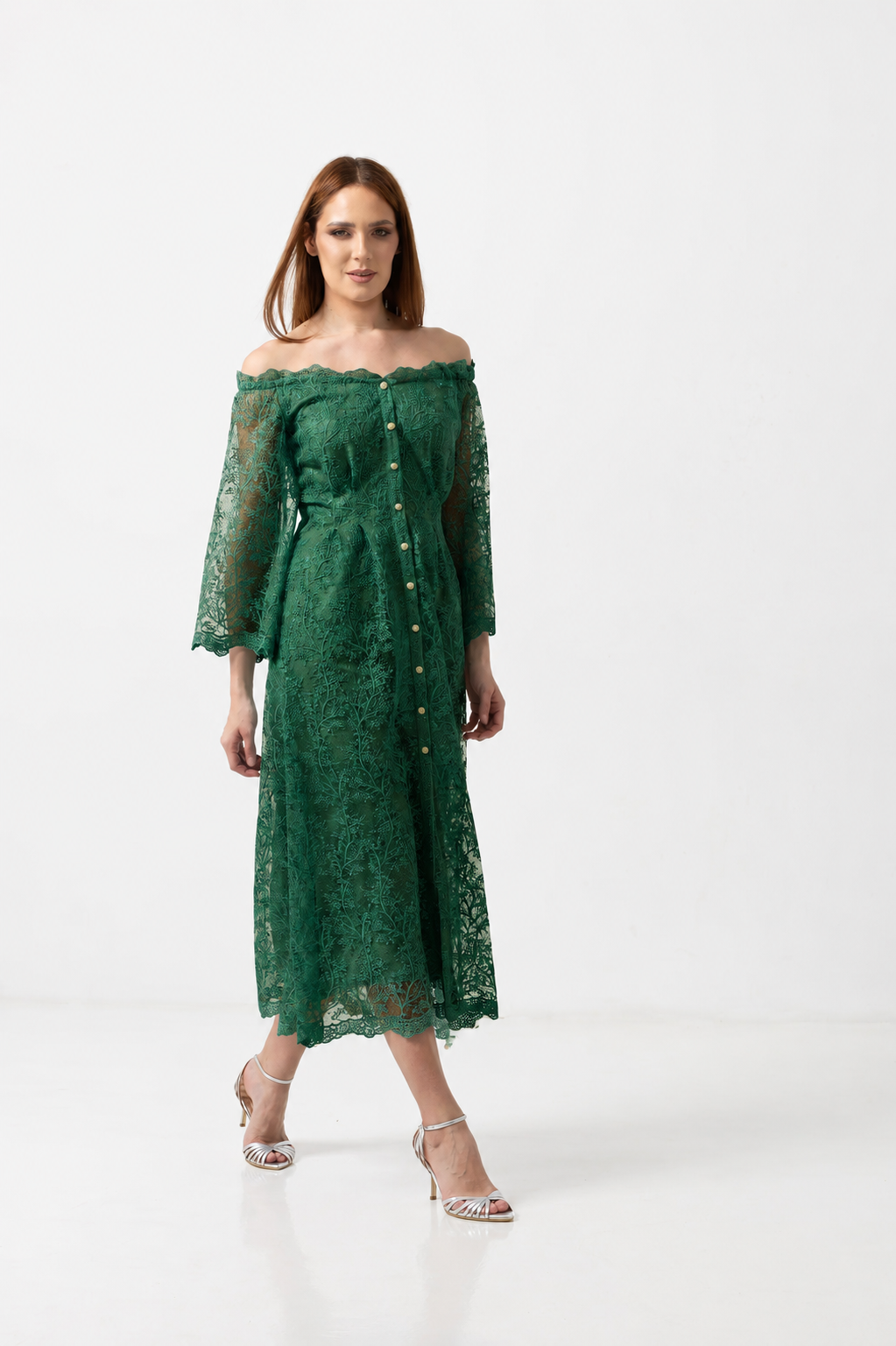 Load image into Gallery viewer, Dusty pink midi dress with cut-out shoulders