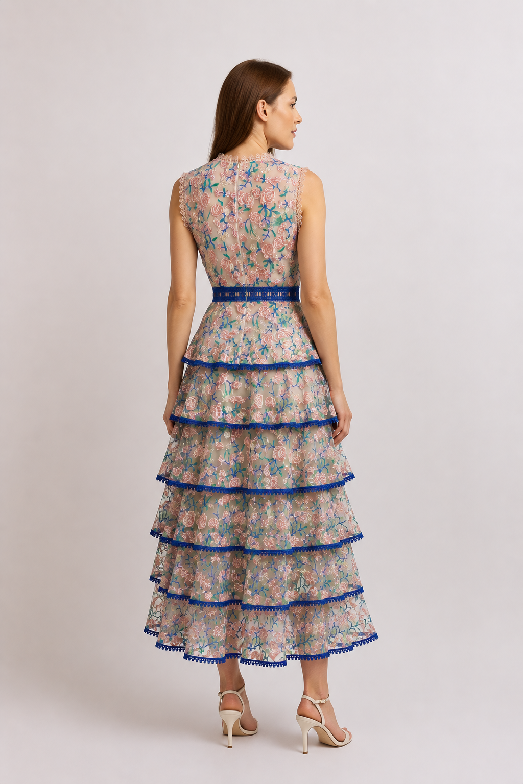 Incarca imaginea in galerie, Rochie Midi Din Dantelă Florală Brodată Cu Volane