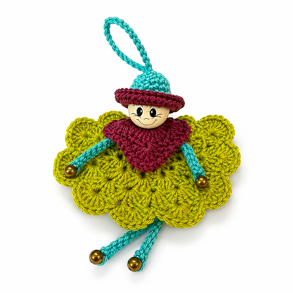 Breloc Decorativ Croșetat Manual – Păpușă Verde Lime