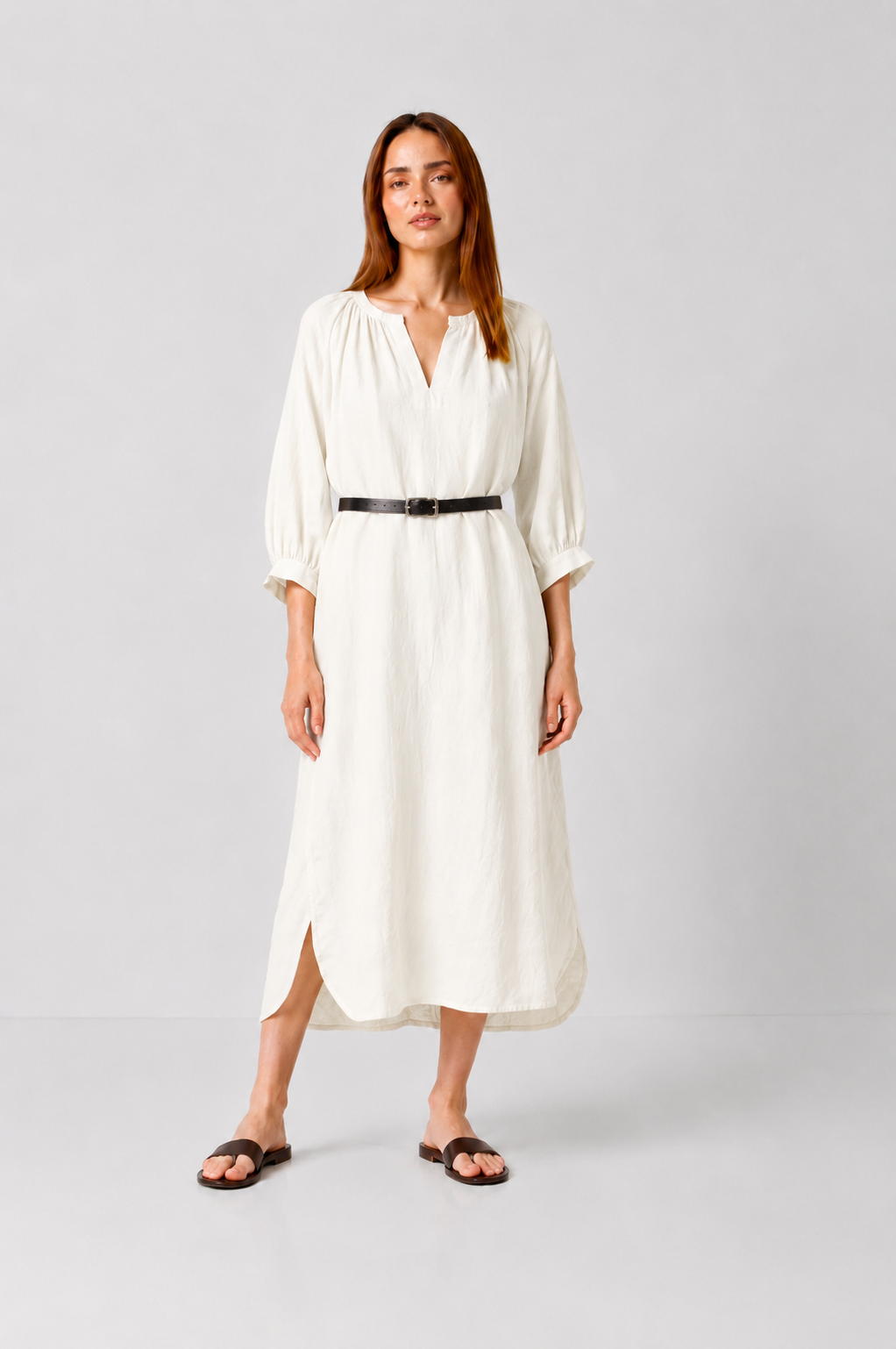 Load image into Gallery viewer, Rochie midi oversized cu mâneci bufante și decolteu în V – Ivoar