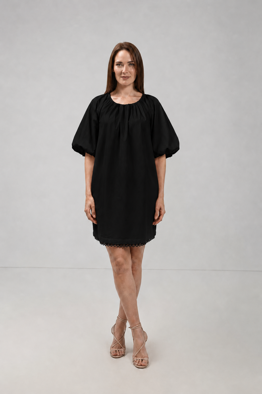 Load image into Gallery viewer, Dark green cotton shirt dress with macrame applications