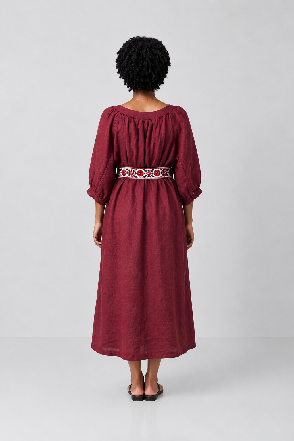 Load image into Gallery viewer, Rochie midi oversized cu mâneci bufante și decolteu în V – Burgundy