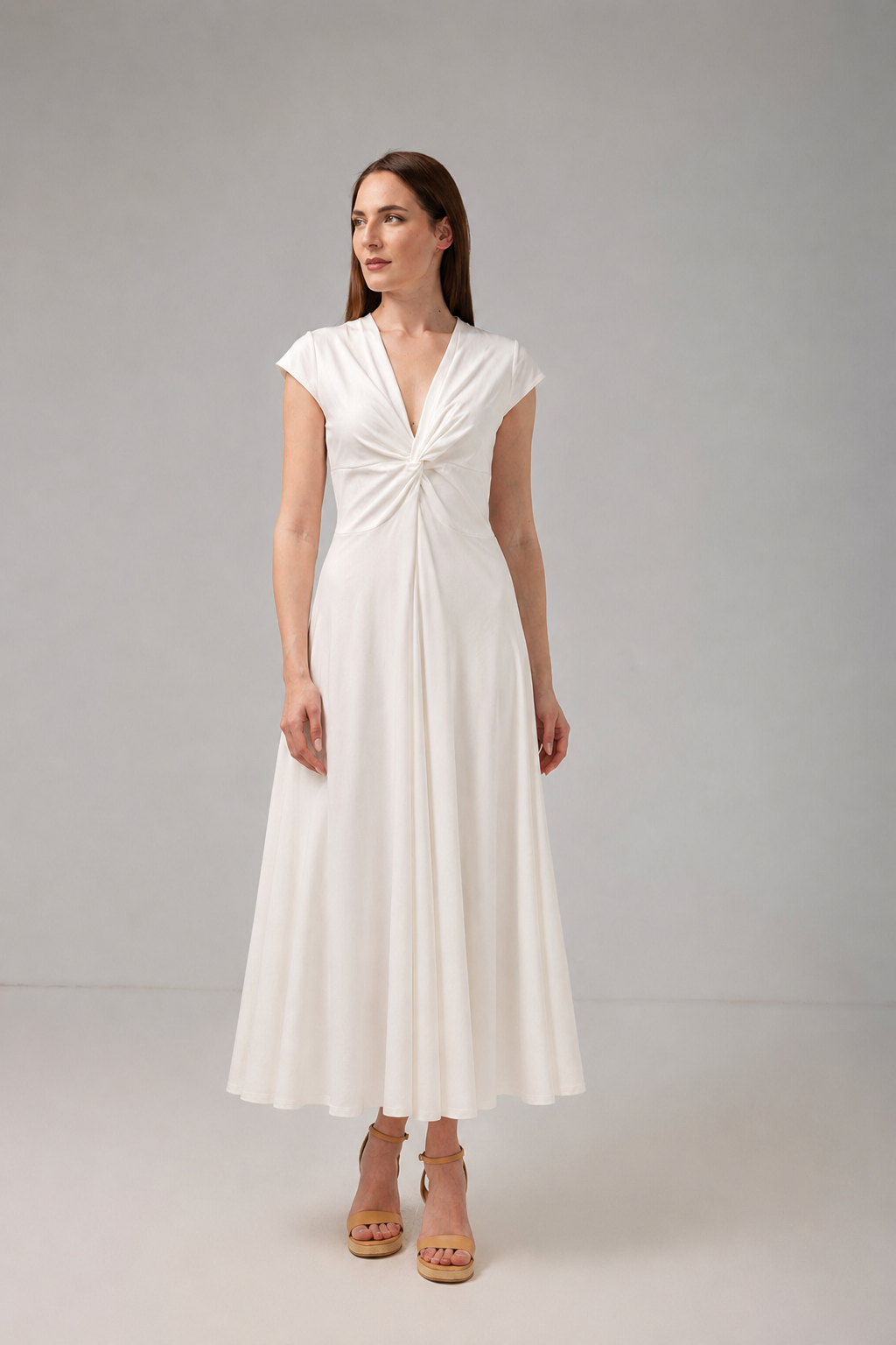 Load image into Gallery viewer, Midi dress in printed viscose and macrame appliqué