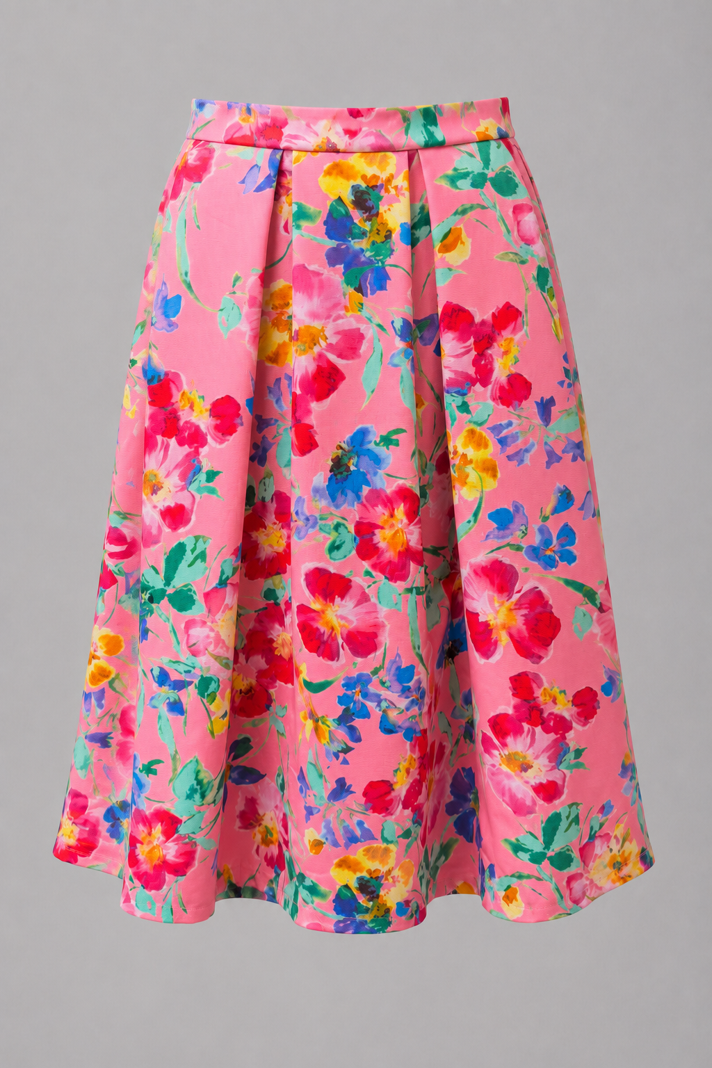 Incarca imaginea in galerie, Fustă Midi Amplă Roz cu Imprimeu Floral Multicolor