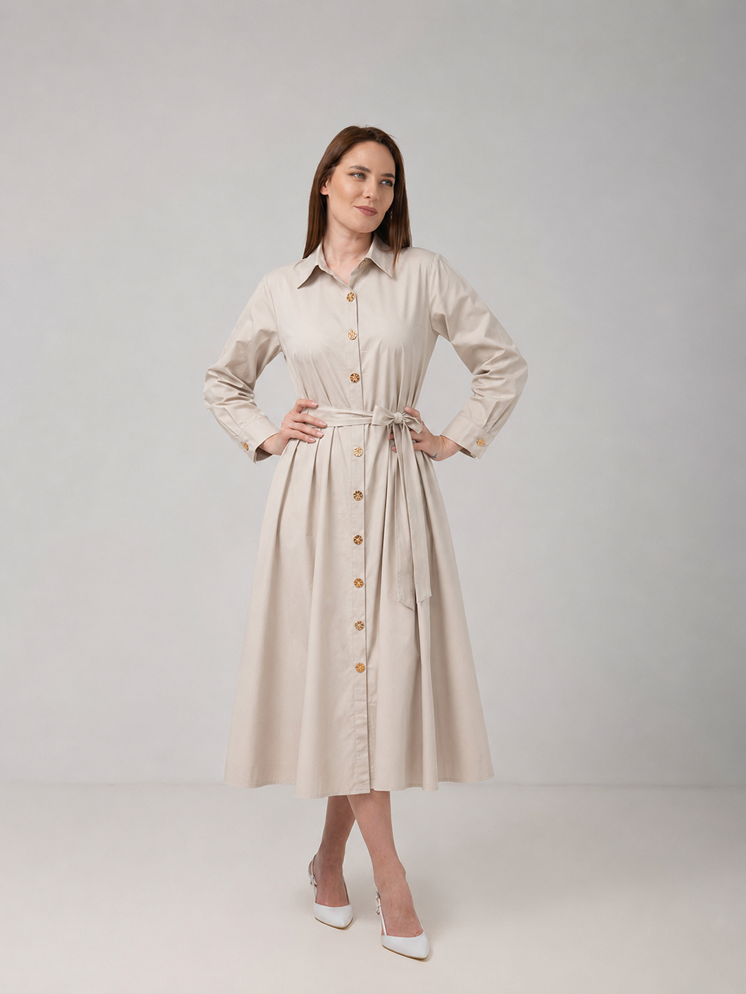 Load image into Gallery viewer, Dark green cotton shirt dress with macrame applications