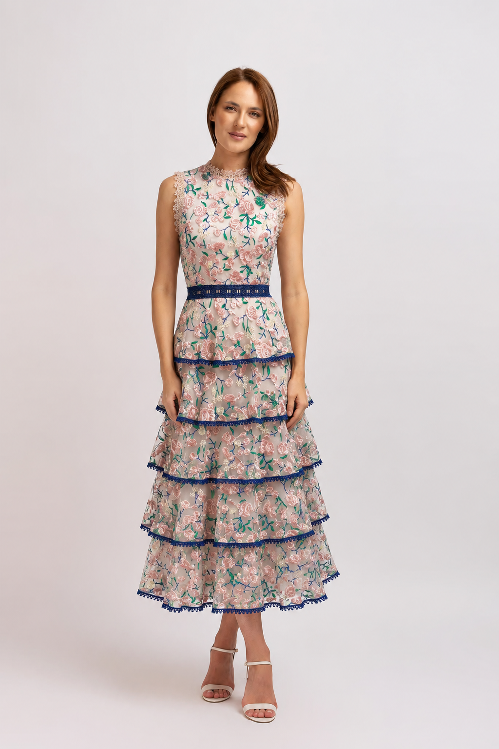 Incarca imaginea in galerie, Rochie Midi Din Dantelă Florală Brodată Cu Volane