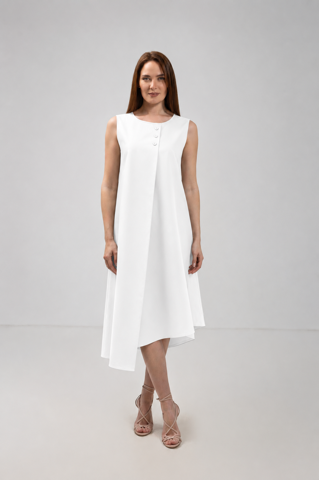 Incarca imaginea in galerie, Rochie Midi Asimetrică Albă Din Bumbac