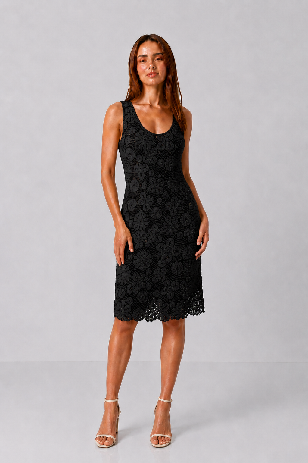 Incarca imaginea in galerie, Rochie Premium din Dantelă Florală Croșetată Neagră