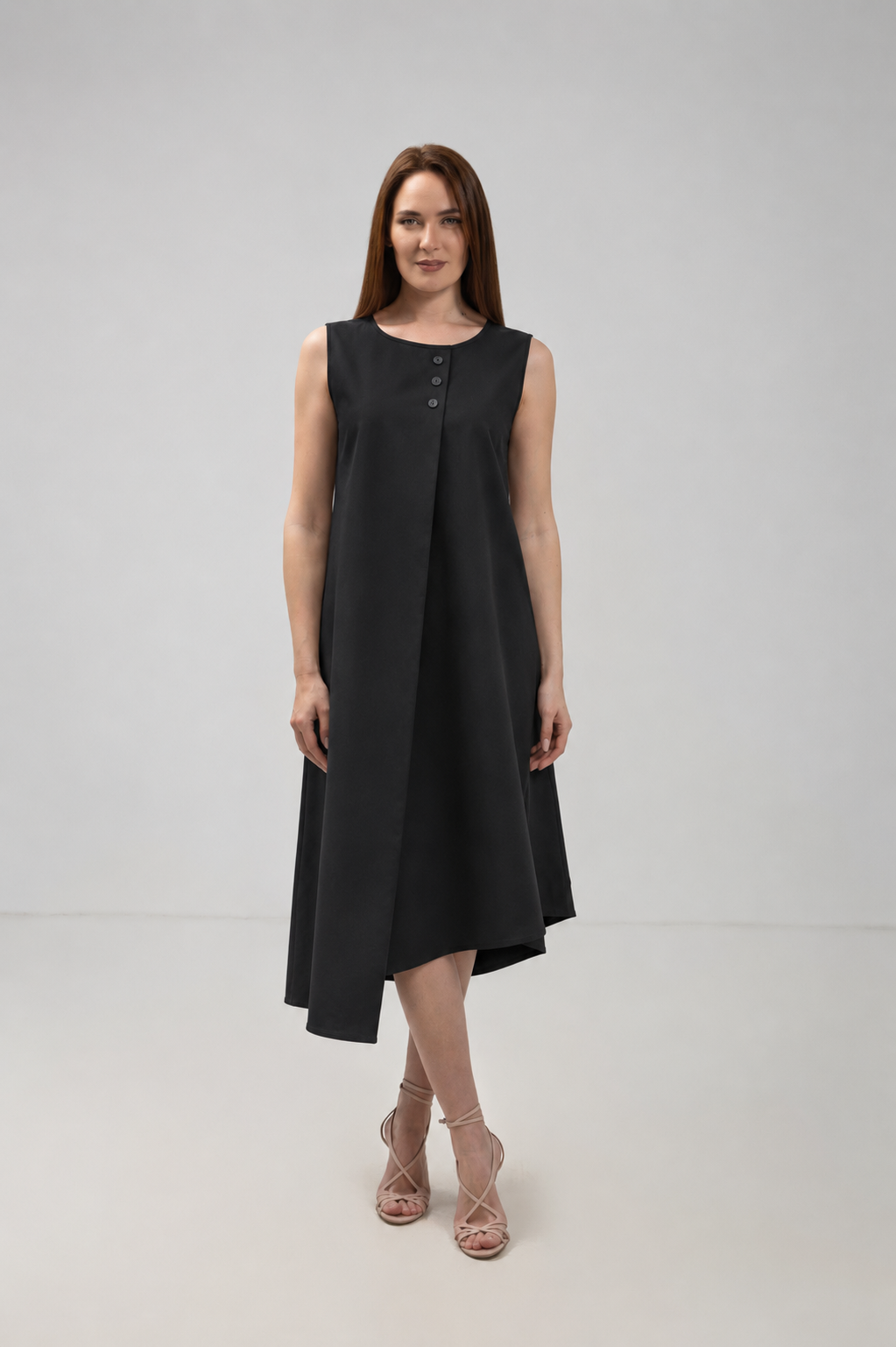 Load image into Gallery viewer, Dark green cotton shirt dress with macrame applications