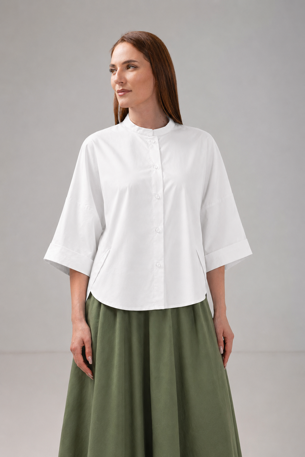 Load image into Gallery viewer, Dark green cotton shirt dress with macrame applications