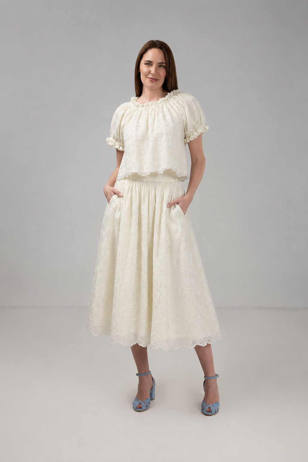 Load image into Gallery viewer, Yellow midi pleated skirt with elastic band