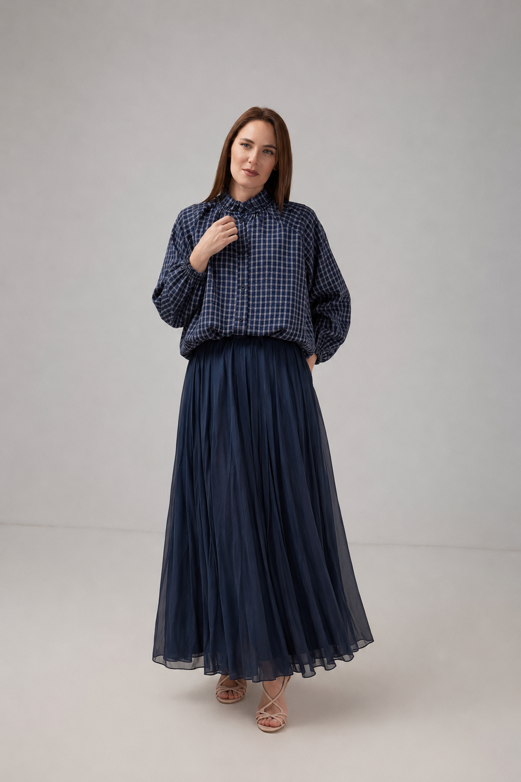 Incarca imaginea in galerie, Cămașă Scurtă Bleumarin în Carouri cu Elastic