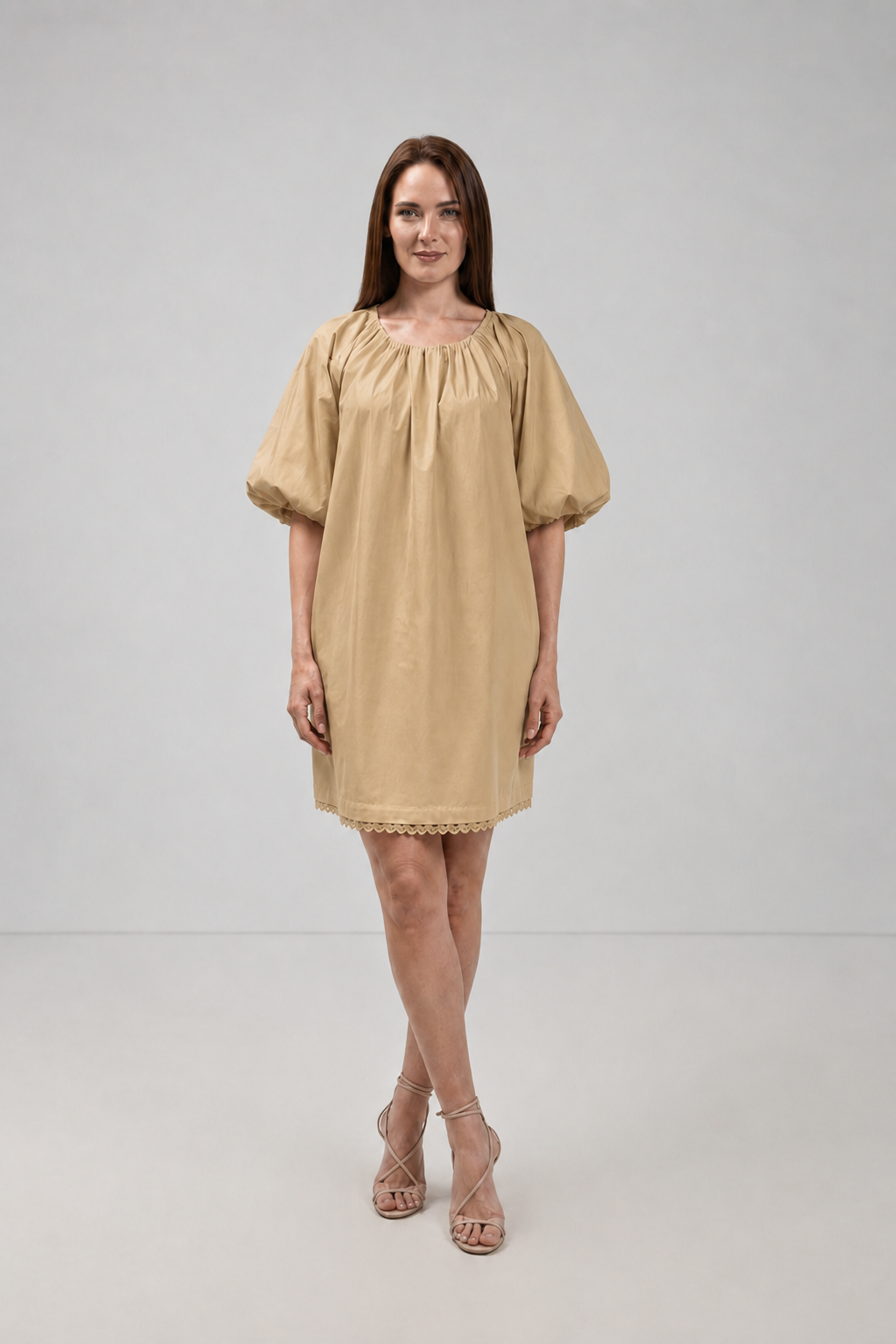 Load image into Gallery viewer, Dark green cotton shirt dress with macrame applications