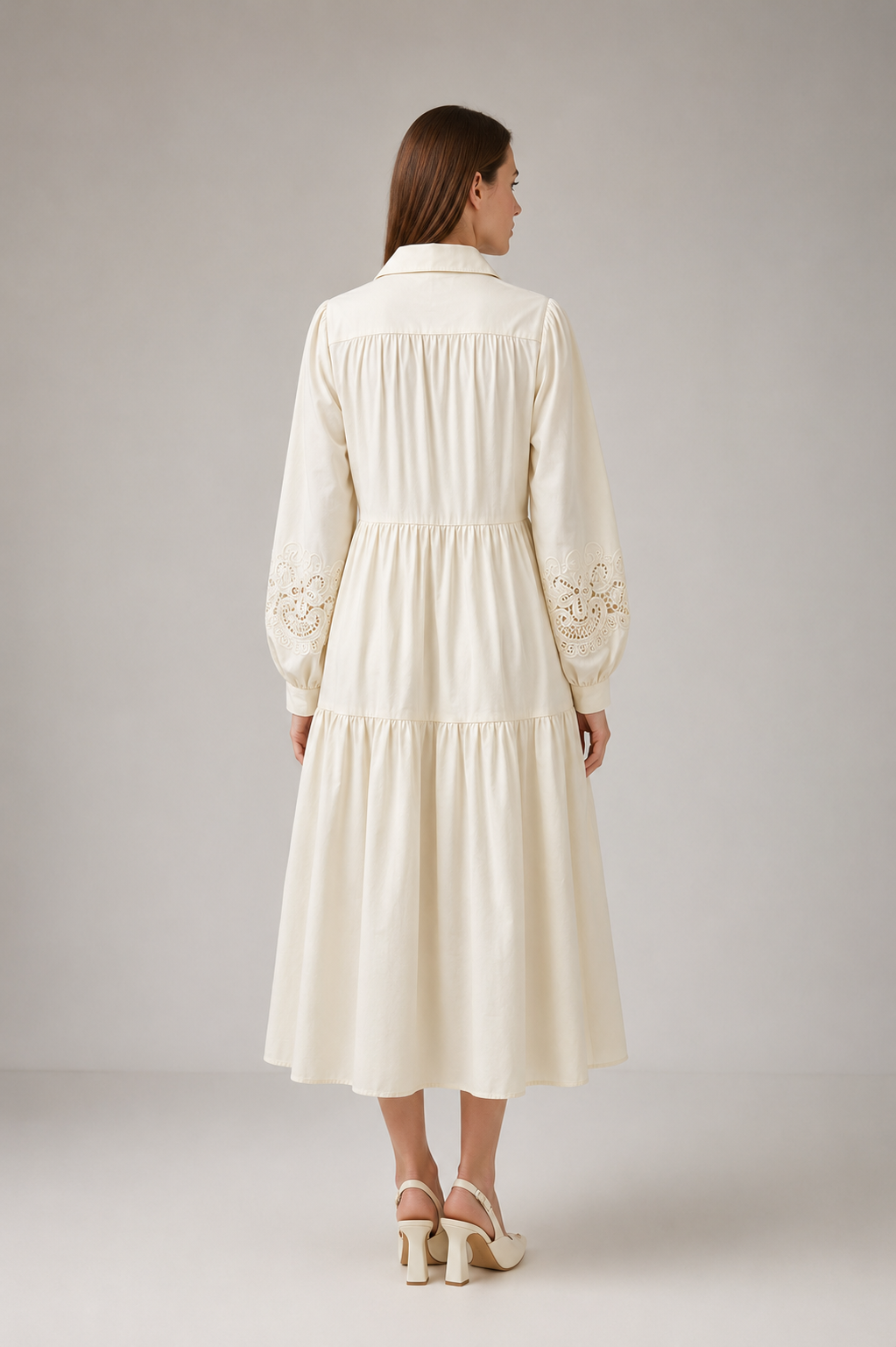 Load image into Gallery viewer, Dark green cotton shirt dress with macrame applications