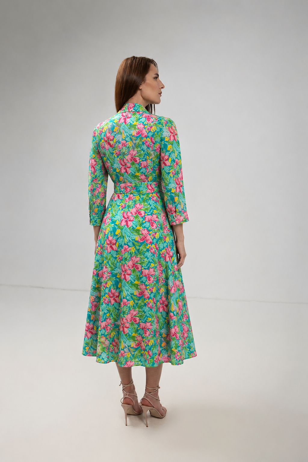 Incarca imaginea in galerie, Rochie Midi Florală cu Cordon în Talie și Buzunare Laterale