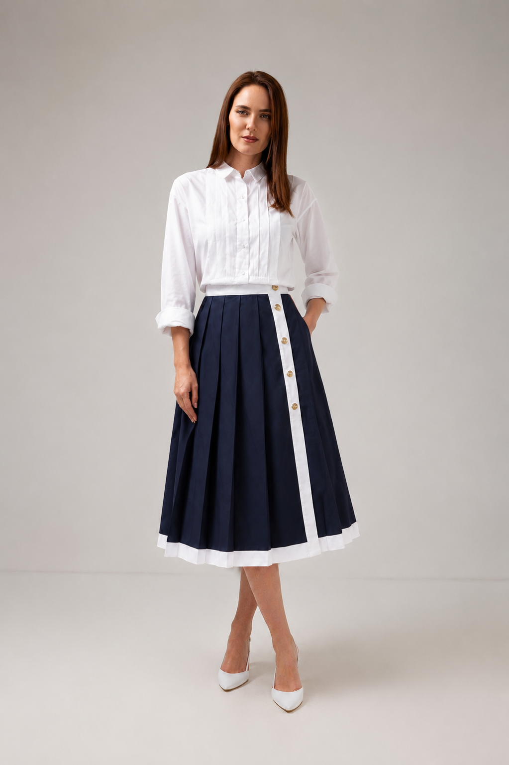 Load image into Gallery viewer, Dark navy blue denim midi skirt