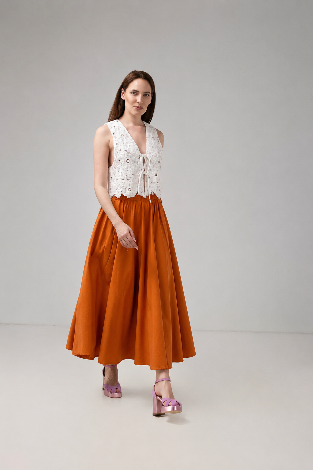 Load image into Gallery viewer, Yellow midi pleated skirt with elastic band