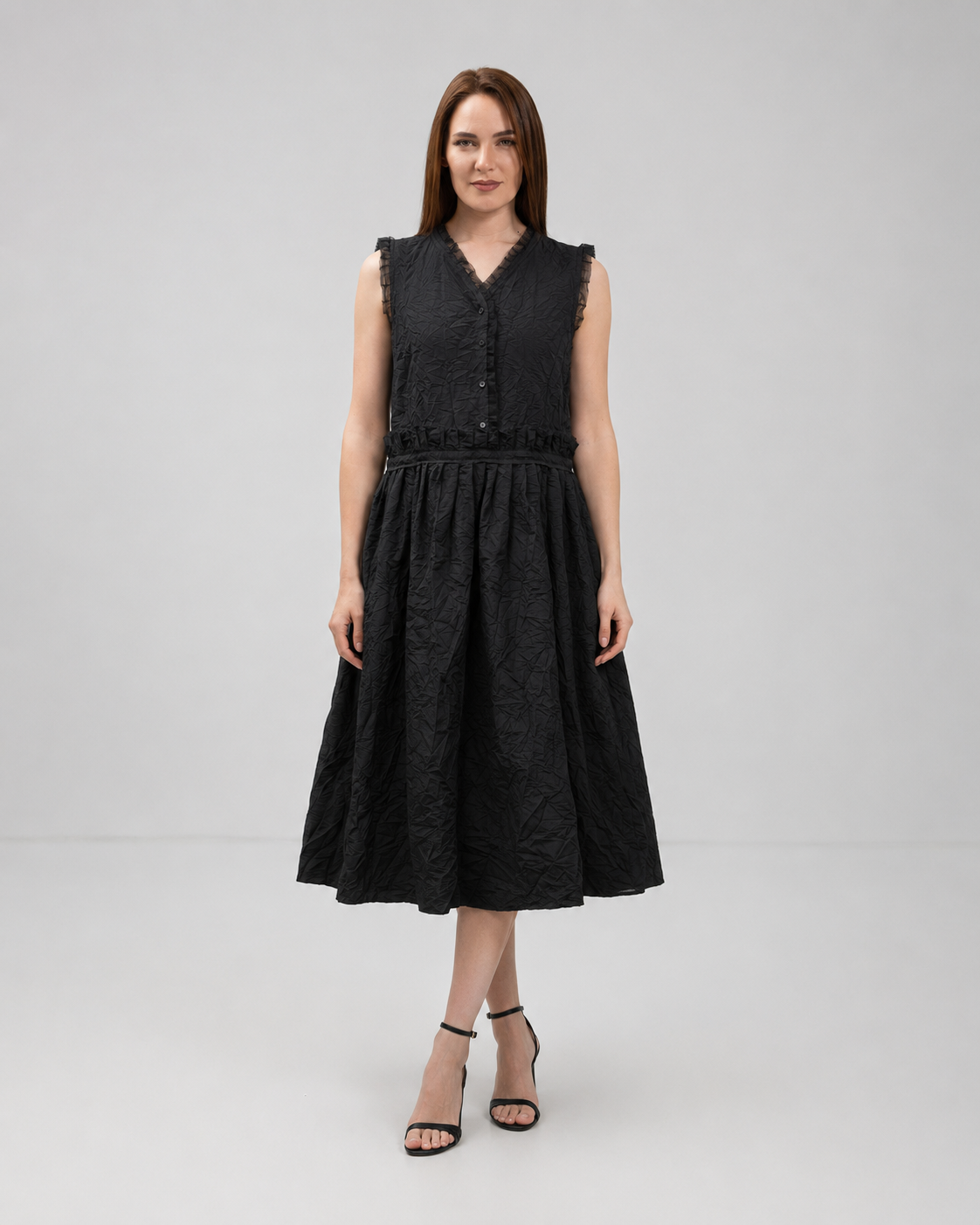 Load image into Gallery viewer, Midi dress in printed viscose and macrame appliqué