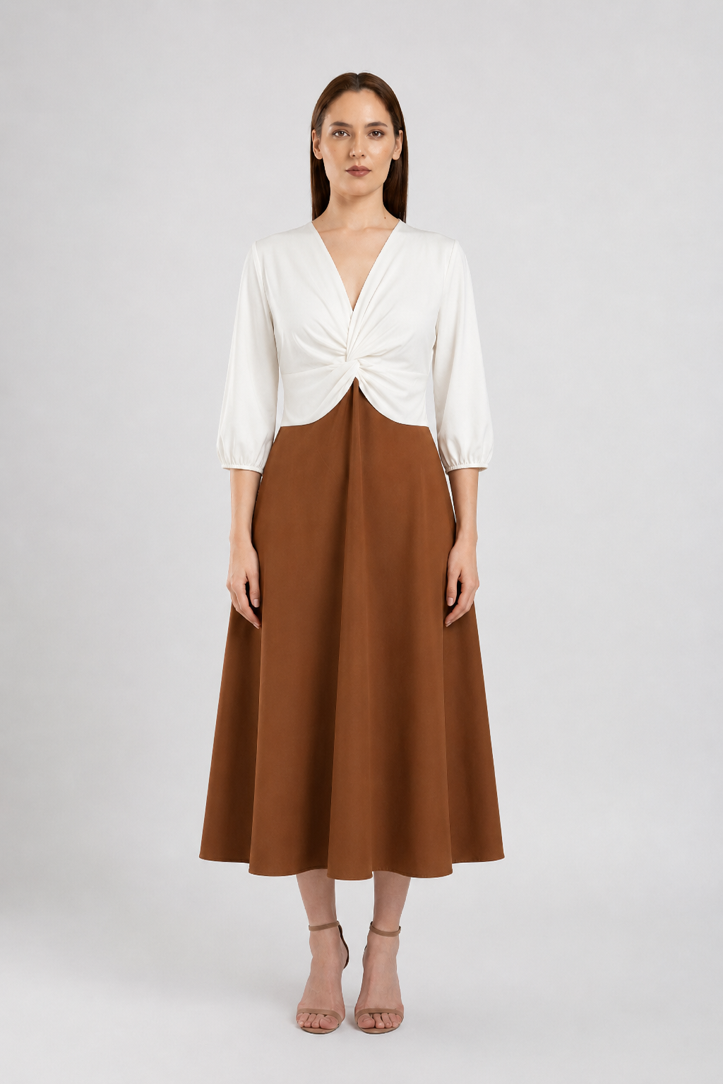 Load image into Gallery viewer, Midi dress in printed viscose and macrame appliqué
