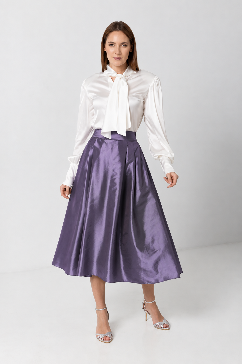 Load image into Gallery viewer, Midi white taffeta skirt