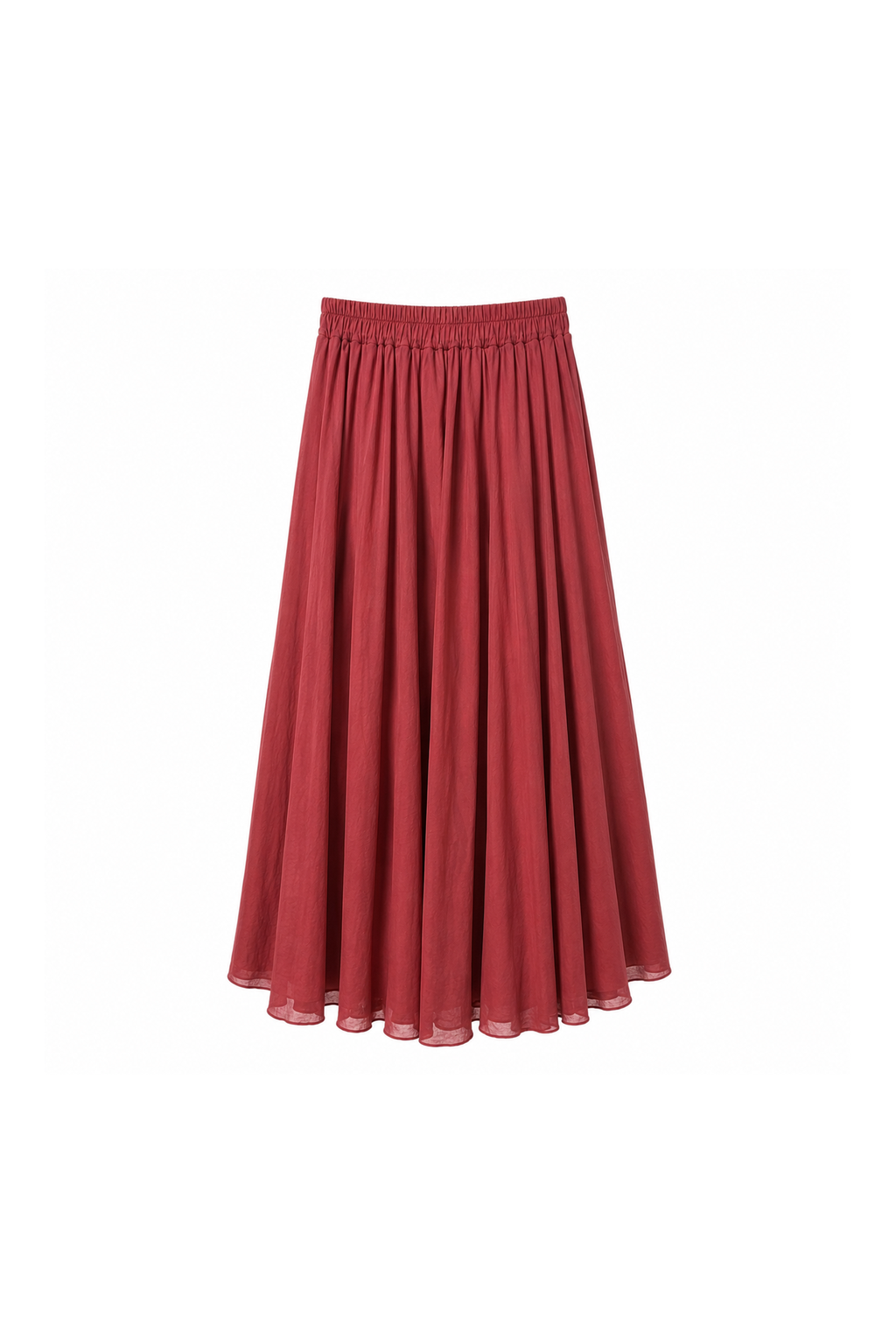 Incarca imaginea in galerie, Fustă midi amplă burgundy din bumbac si talie elastică