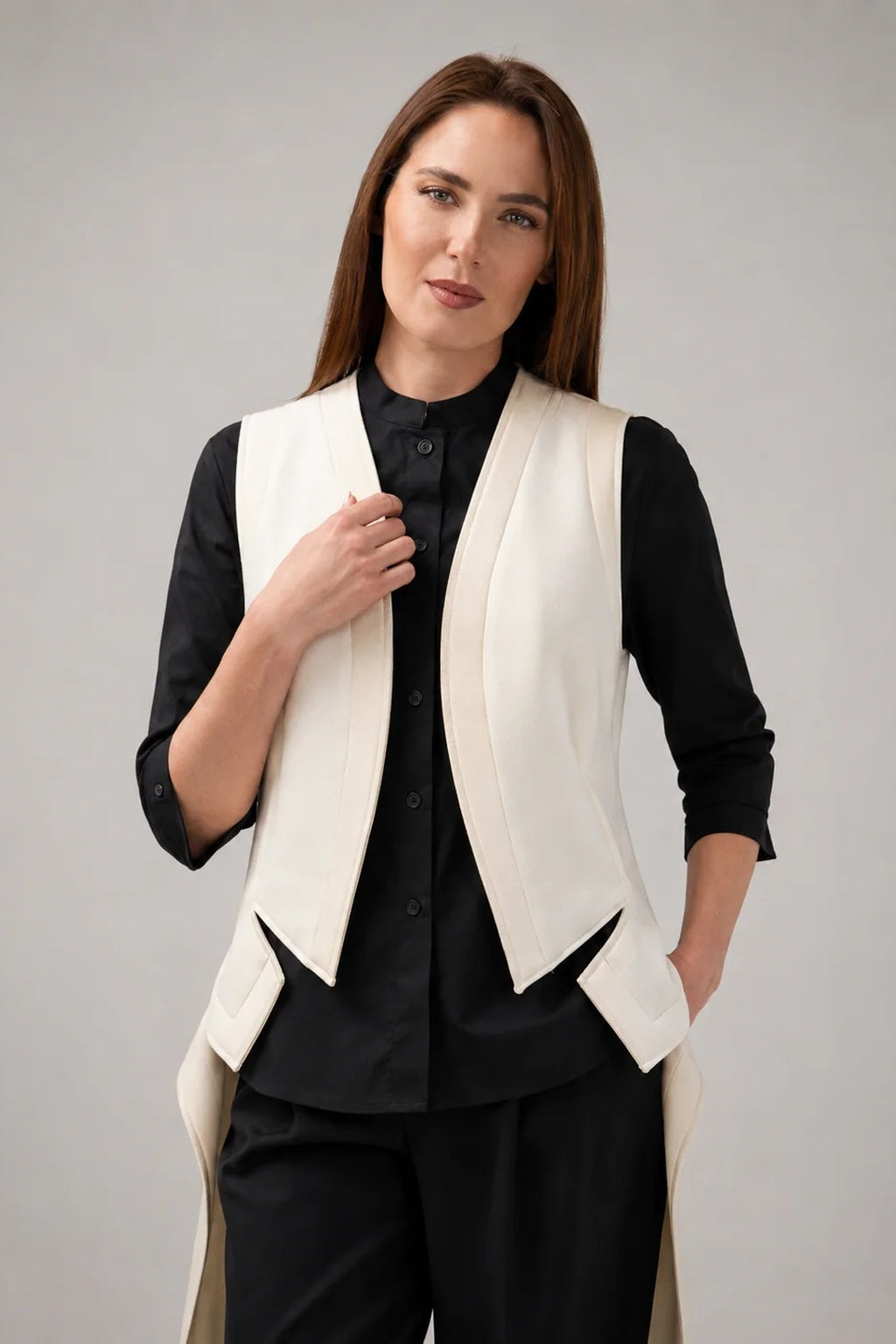 Incarca imaginea in galerie, Jachetă-Vestă din Neopren Oversized, Asimetrică cu Spate Lung - Ivoar