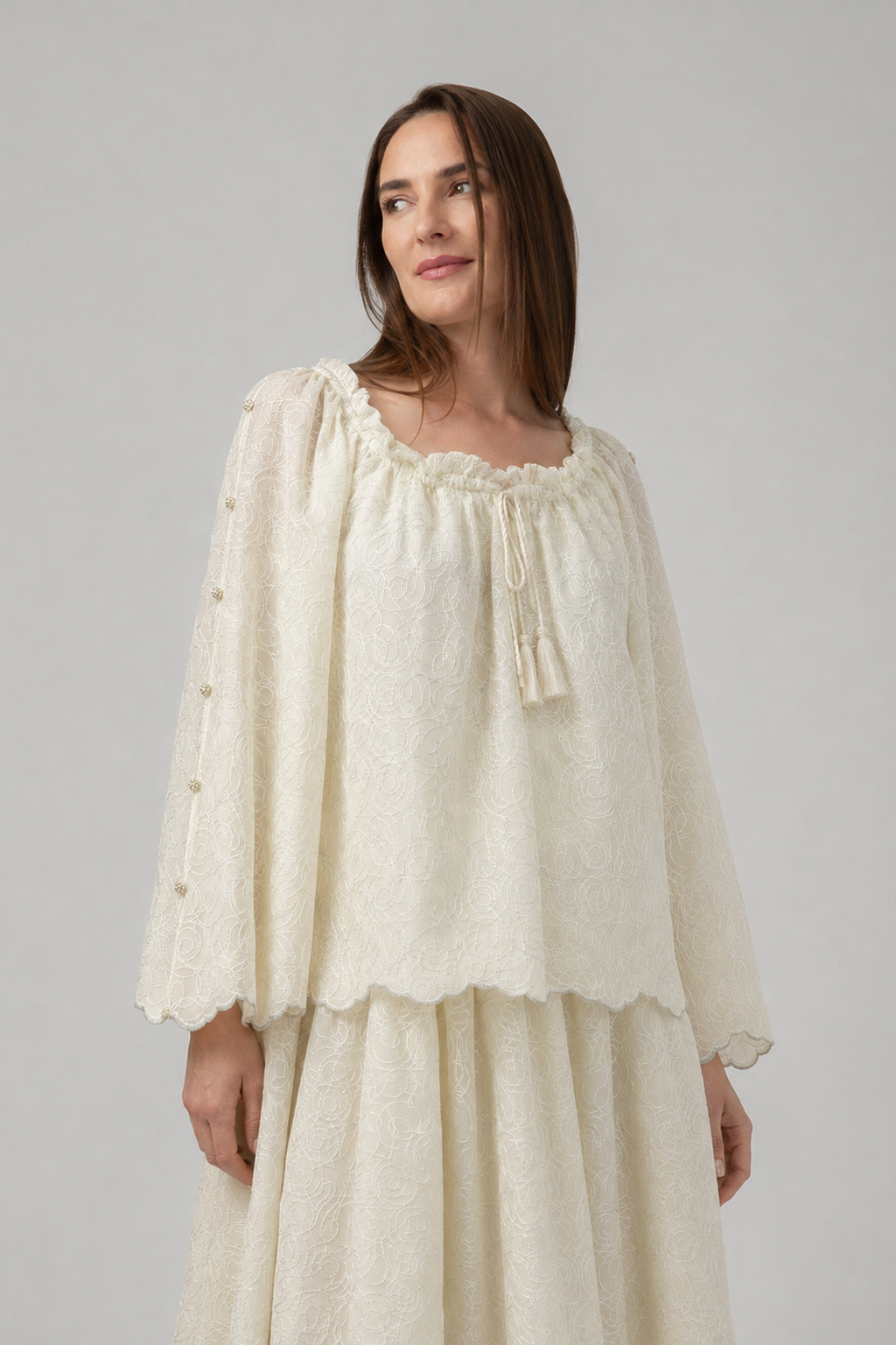 Incarca imaginea in galerie, Bluză Galben Unt cu Broderie Florală și Mâneci Ample