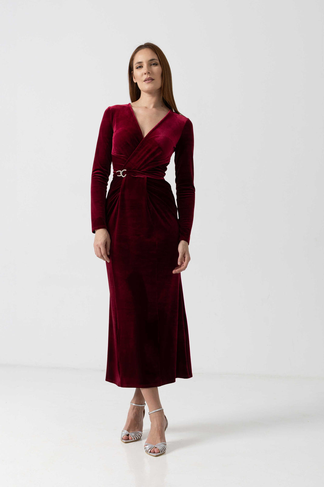 Incarca imaginea in galerie, Rochie eleganta din catifea burgundy