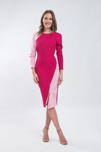 Rochie din jerse fuchsia/roz pastel