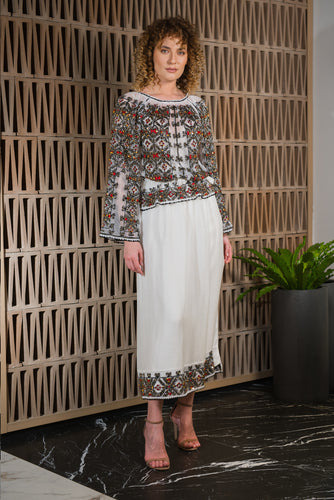 Fusta din marquisette din matase cu poale cusute manual