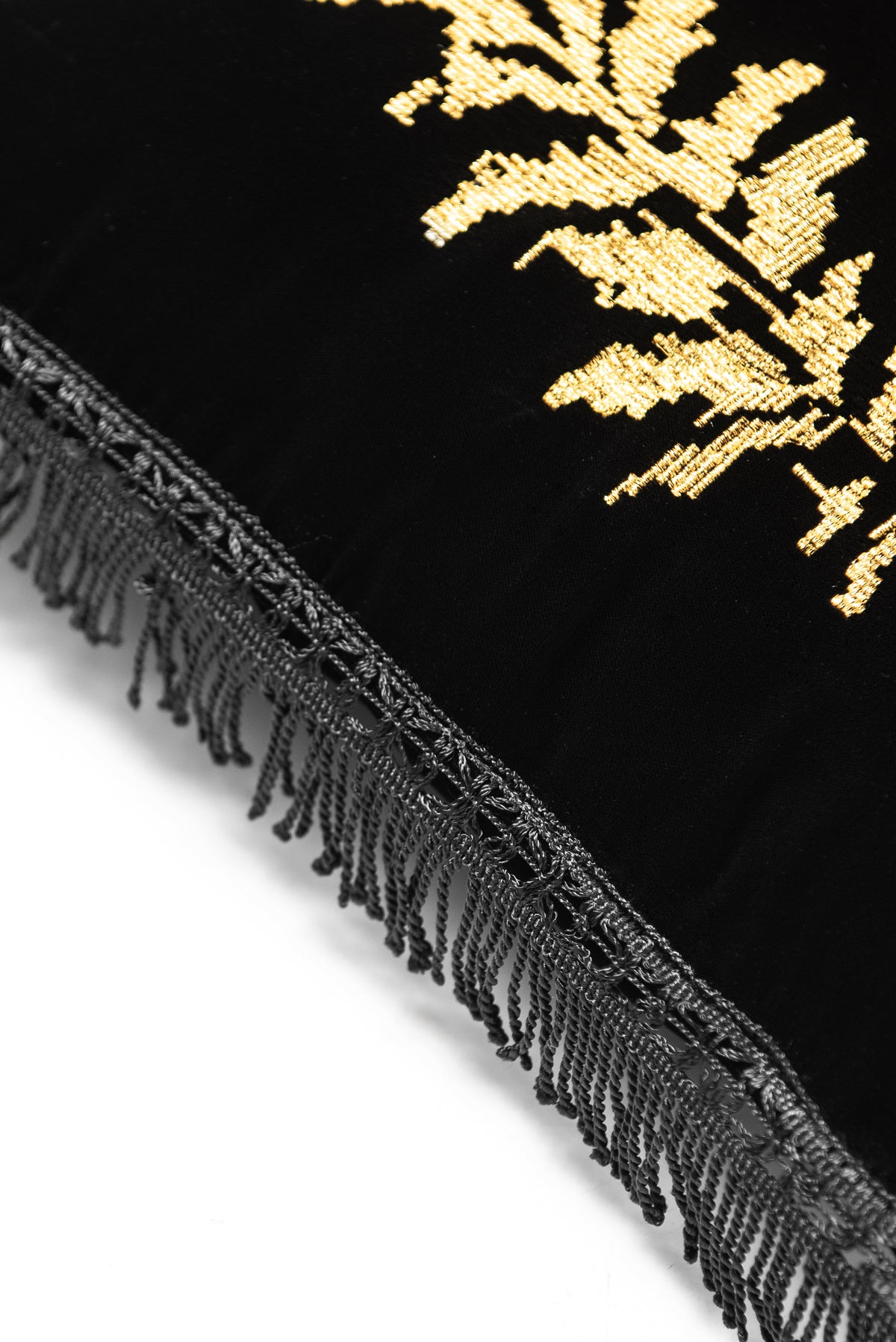 Velvet decorative pillow with golden embroidery